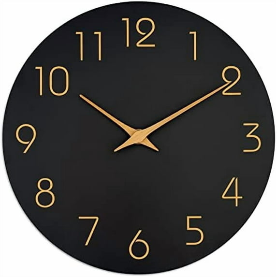Large Wall Clock 16 Inch Black Battery Operated Silent Non Ticking Simple Minimalist Rose Gold Numbers Clock Decorative for Bedroom Living Room Kitchen Home Office