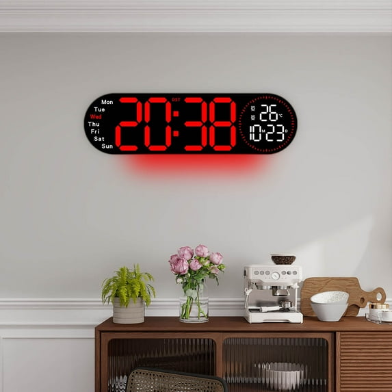 Large Wall Clock 17.3-inch living room wall clock, multi-function LED electronic clock, large-sized alarm clock, temperature and humidity display clock