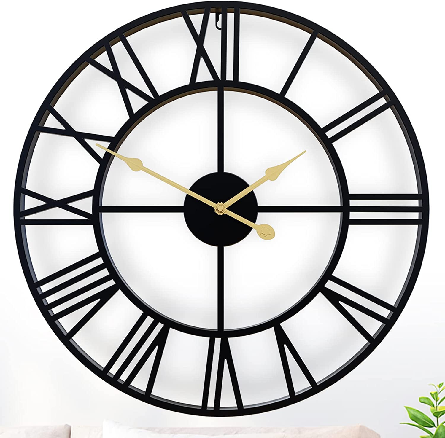 Large Wall Clock,24 inches Large Modern Black Metal Wall Clocks