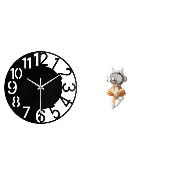Large Wall Clock Acrylic Wall Clock Astronaut Statue Resin Modern Silent Easy to Read for Desk Shelf Home Office Bedroom