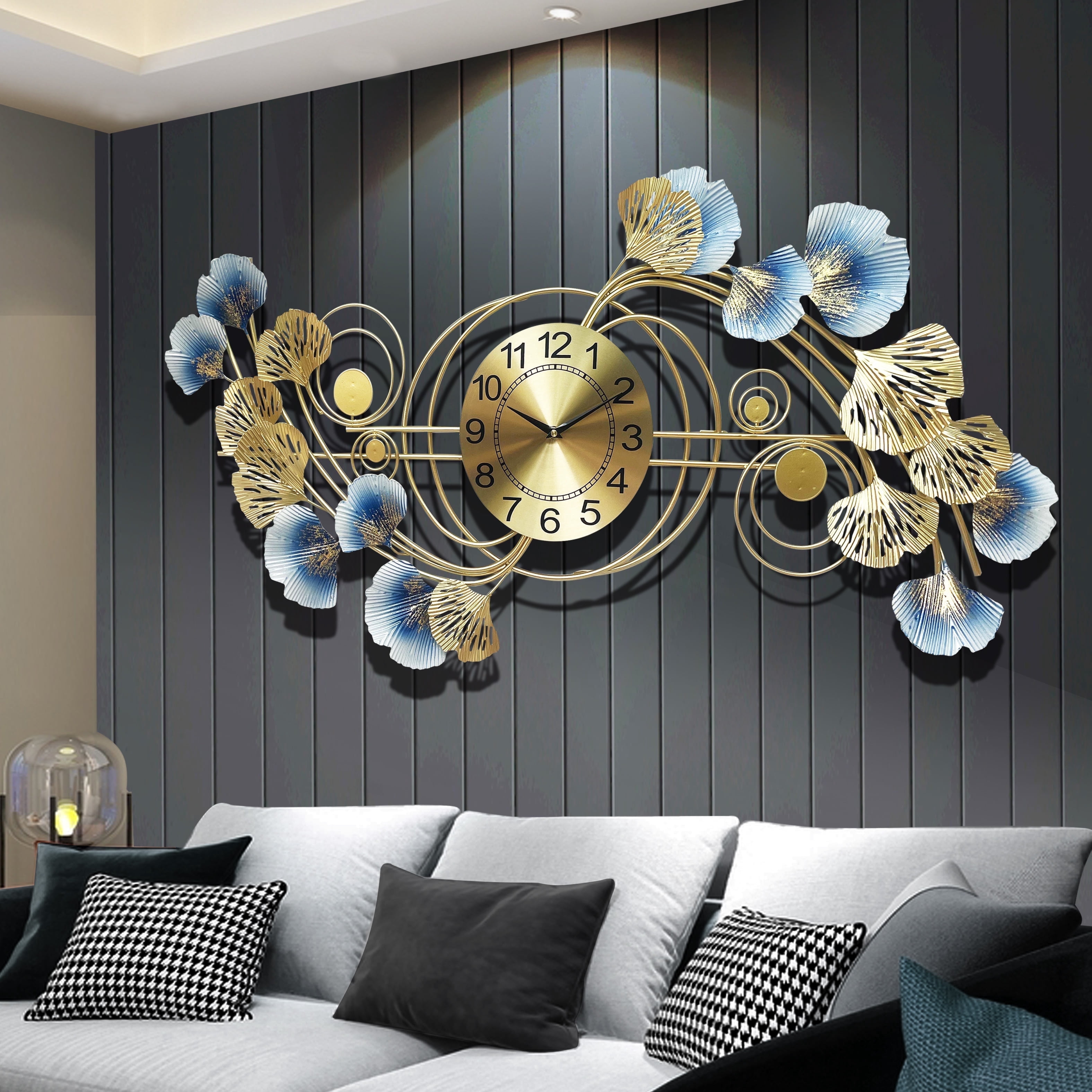 Wall Clocks for Living Room Decor,Large Wall Clock,3D Creative Metal Ginkgo Leaf Design,with Silent Movement Wall Clocks for Home Wall Decor Clock, 17.5 x 33.5 inch