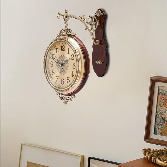 Large Wall Clock Double Sided Clocks 360 Rotatable Battery Operated Clock Luxury European Style Non-Ticking Silent Clocks for Office, Classroom, Bedroom, Bathroom