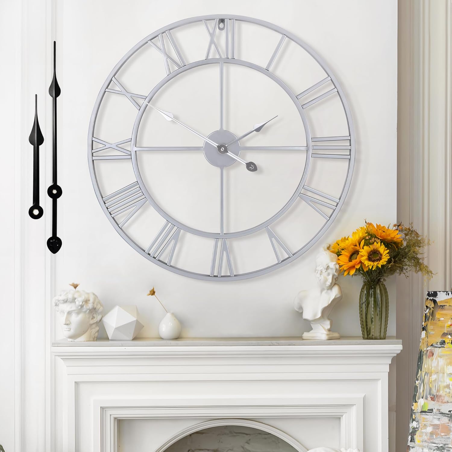 Tatub 16 Inch Large Wall Clock - Roman Numeral, Silent Non-Ticking, Metal, Battery Operated