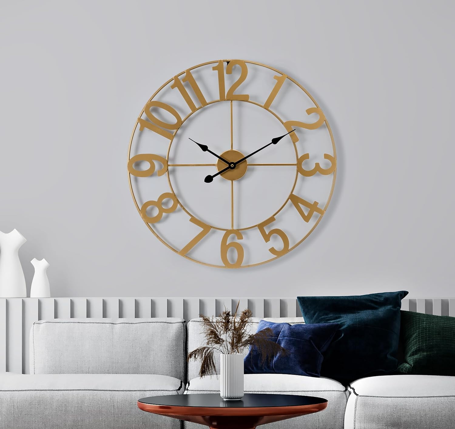 Oversized Black Metal Analog Wall Clock with Arabic Numerals