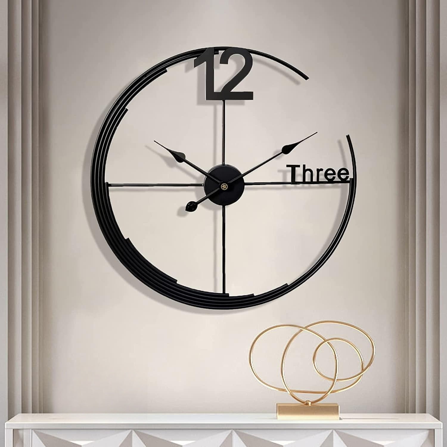 24-Inch Black Metal Round Minimalist Wall Clock