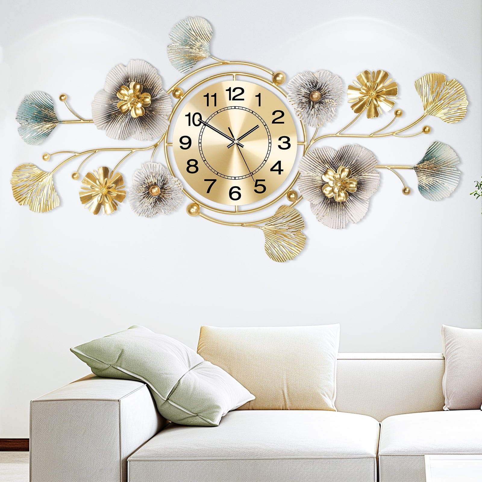 Large Wall Clock, Silent Wall Clocks for Living Room Decor, 3D Metal