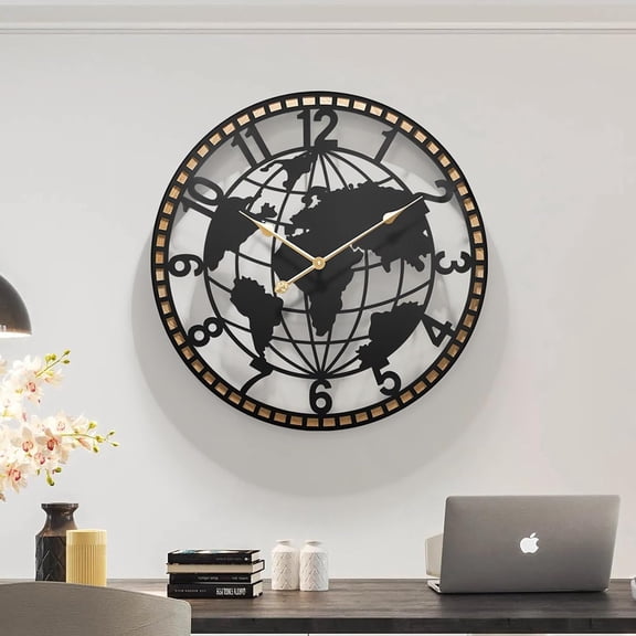 Large Wall Clocks for Living Room Decor,World Map Large Round Wall Clock 30 Inches Or Larger with Wooden Clock for Office/Living Room/Kitchen/Dining Room Decor