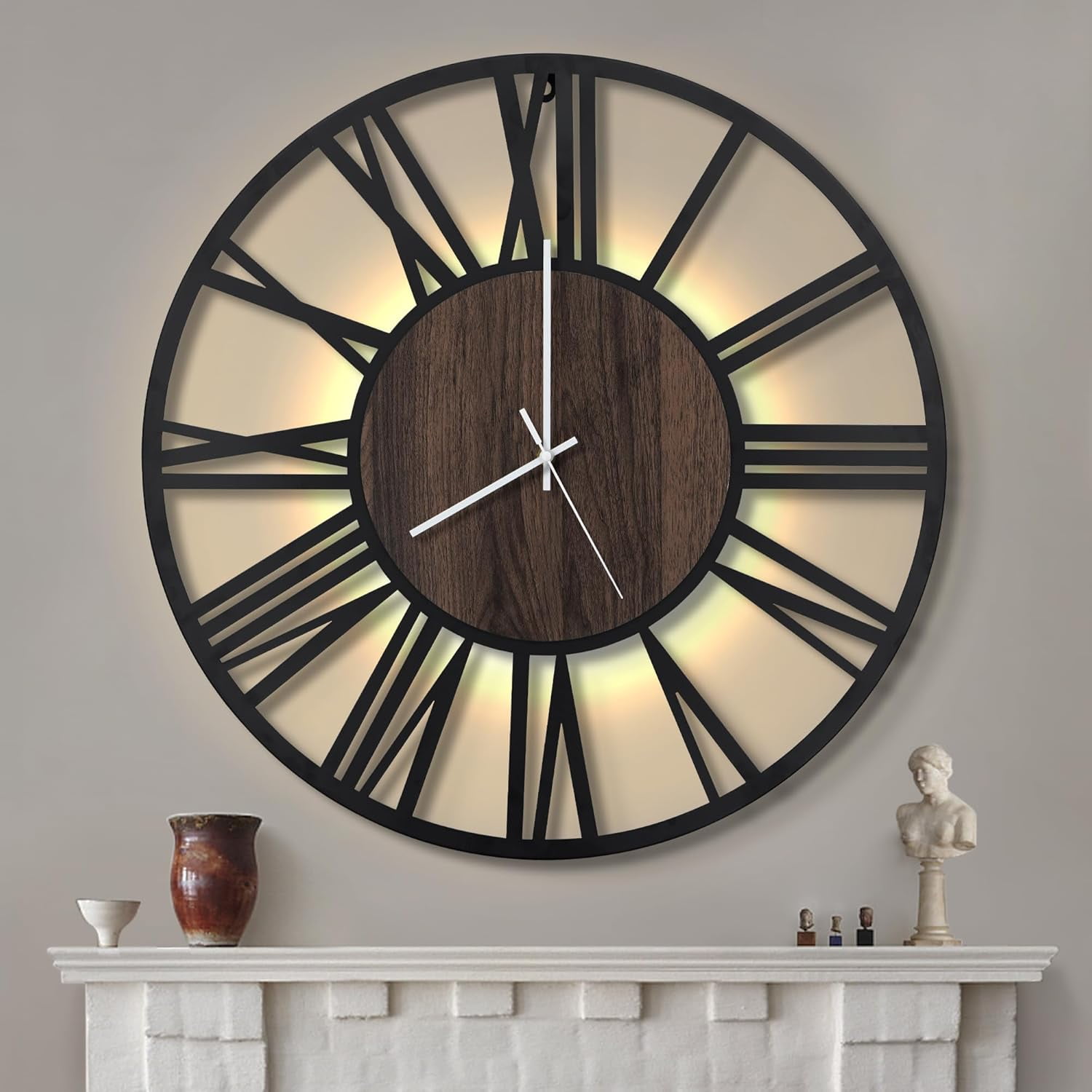 Large Wall Clocks with Night Light Battery Operated,Silent Non Ticking