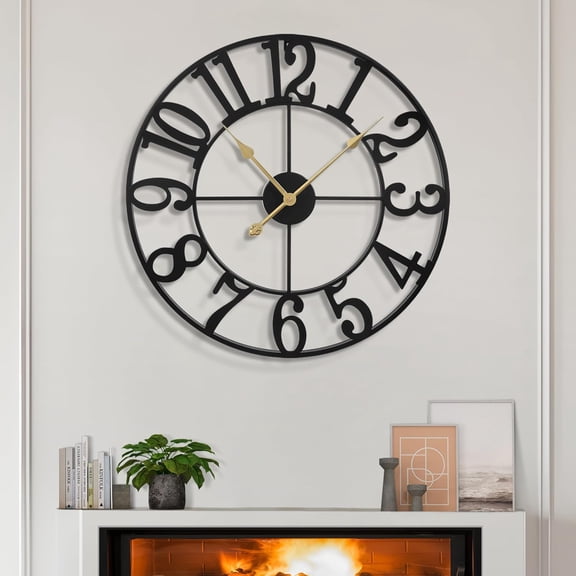 Large Wall Clocks,Silent,Non Ticking,Battery Operated Small Vintage Round Modern Metal Wall Clock for Living Room, Bedroom,Kitchen,Farmhouse,Office Decor-13.5 Inch(Black-Arabic Number)