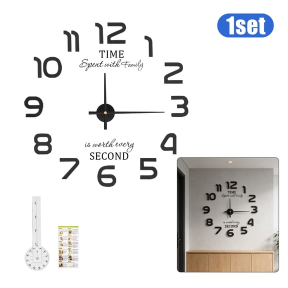 Large Wall Clocks for Living Room Decor, TSV Frameless DIY 3D Decorative Wall Clocks Battery Operated for Home Bedroom Office Wall, Black