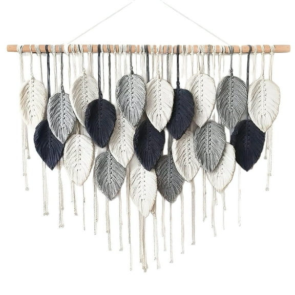 Large Wall Hanging Macrame Decor, Handmade Bohemian Leaf Tapestry for Bedroom, Living Room, Decor, Extra Large Decorative Wall Hanging with Wooden Rod