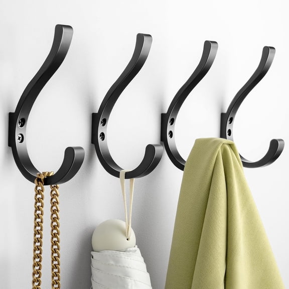 Large Wall Hooks for Hanging Coat/Backpack - 5.4'' Huge 40LBS Heavy Duty Hanger Wall Mount Screw in, for Towel, Closet, Robe, Bag, Outdoor, Black 4 Pack