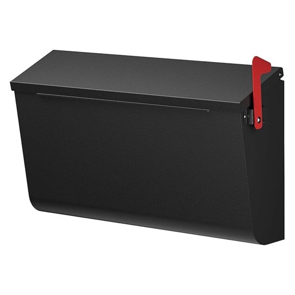 Large Wall Mount Mailboxes for Outside with Flag - Morden Mailbox for House, Galvanized Steel Waterproof & Rustproof Outside Post Box, Mail Box for Home, 16.3'' x 3.9'' x 9.6'', Lock Free, Black