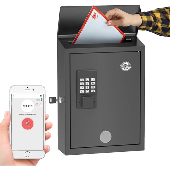 Large Wall-Mounted Metal Mailbox with Smart Digital E-Lock  Weather-Resistant Parcel Drop Box, App & Code Unlock, OTP Access, Waterproof Outdoor Mailbox