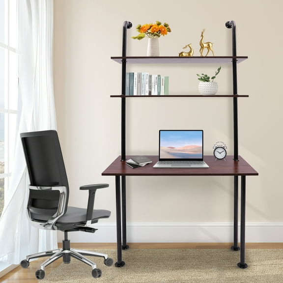 Large Wall Mounted Writing Table Working Computer Desk w/ Storage Bookshelf Shelf Organizer