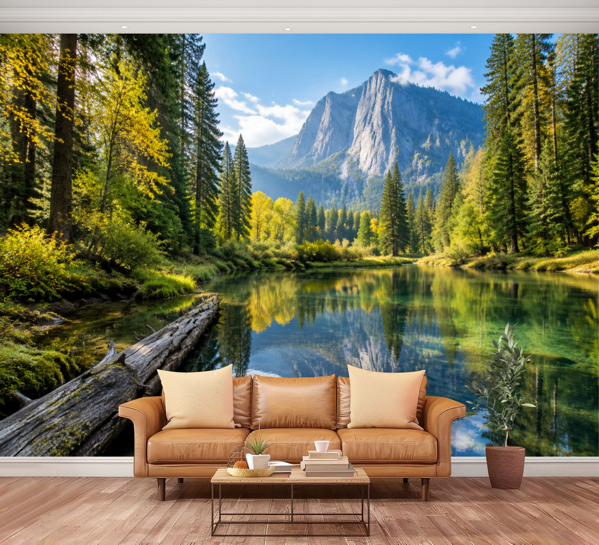 Fall Vinyl Large Wall Mural Mountain Reflected Forest Peel and Stick Wallpaper ...