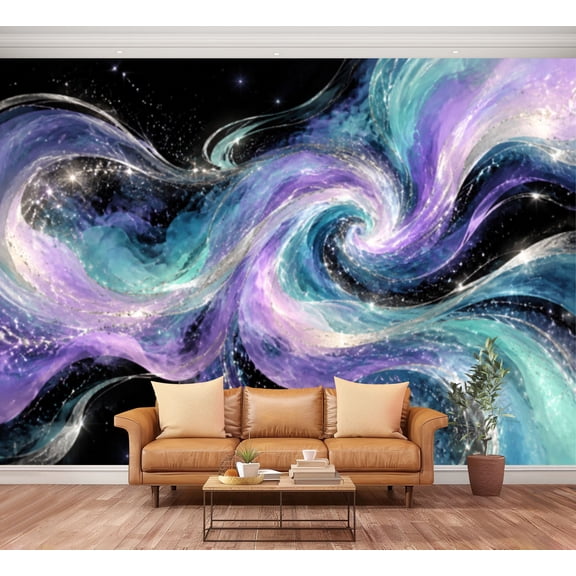 Large Wall Mural Teal Green Wavy Lines Peel and Stick Wallpaper Modern ...