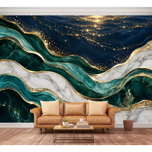 Fake Ruby Large Large Wall Mural Dark Red Marble Gold Veins Peel and Stick Wallpaper ...