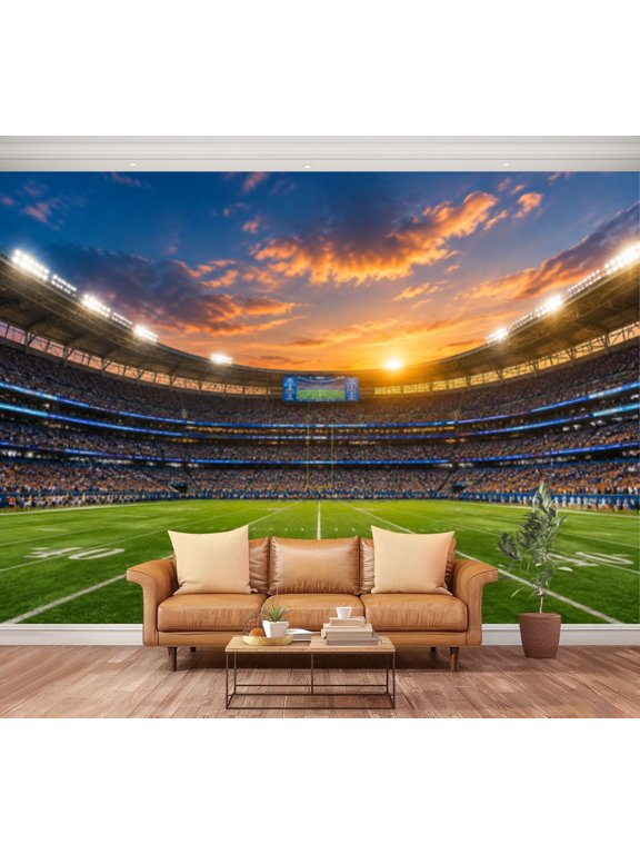 Large Wall Mural american soccer stadium sky Peel and Stick Wallpaper light football stadium night Bleachers Removable Self-Adhesive Vinyl Wall Decor for Living Room Bedroom Nursery 100"x144"