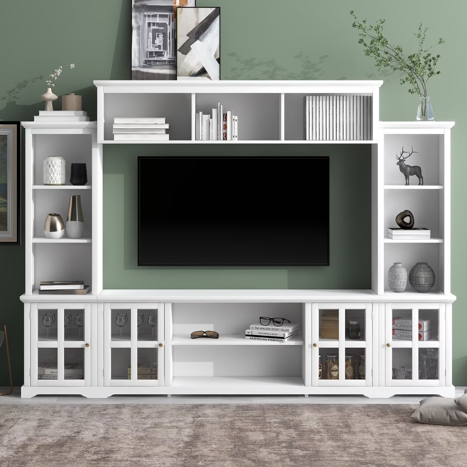 Large Wall Unit Entertainment Center with Bridge for TVs Up to 70