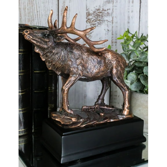 Large Wapiti Bull Elk Deer Rustic Bronze Electroplated Finish Statue With Base