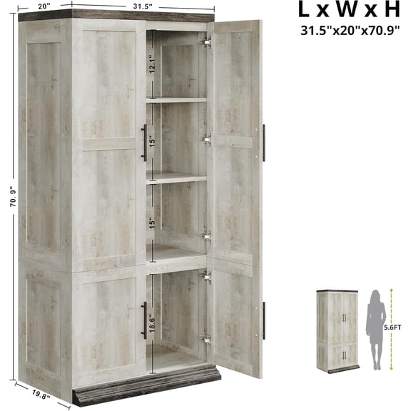 Large Wardrobe Closet, Farmhouse Clothing Storage Cabinet with Hanging Rod and 2 , Wooden Tall Bedroom Armoires with Storage Shelves, Rustic White