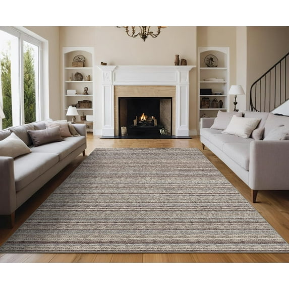 Large Washable Rugs 9x12 Modern Abstract Accent Carpet Non-Slip Backing Non-Shedding Contemporary Floor Cover Striped Transitional Mat OfficeBrown