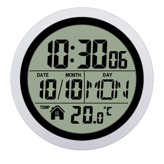Large Water Bathroom Clock with Suction Cup, Date Temperature Operated