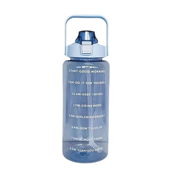 Large Water Bottle, 64 oz Half Gallon Sports Jug with Straw and Time Marker Portable BPA Free Plastic Cup for Gym Fitness Outdoor Activities and Daily Hydration Tracking, Blue