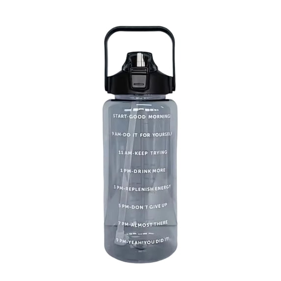 Large Water Bottle, 64 oz Half Gallon Sports Jug with Straw and Time Marker Portable BPA Free Plastic Cup for Gym Fitness Outdoor Activities and Daily Hydration Tracking, Black