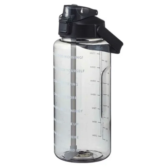 Large Water Bottle with Straw 2 Liter Time Marker Black black