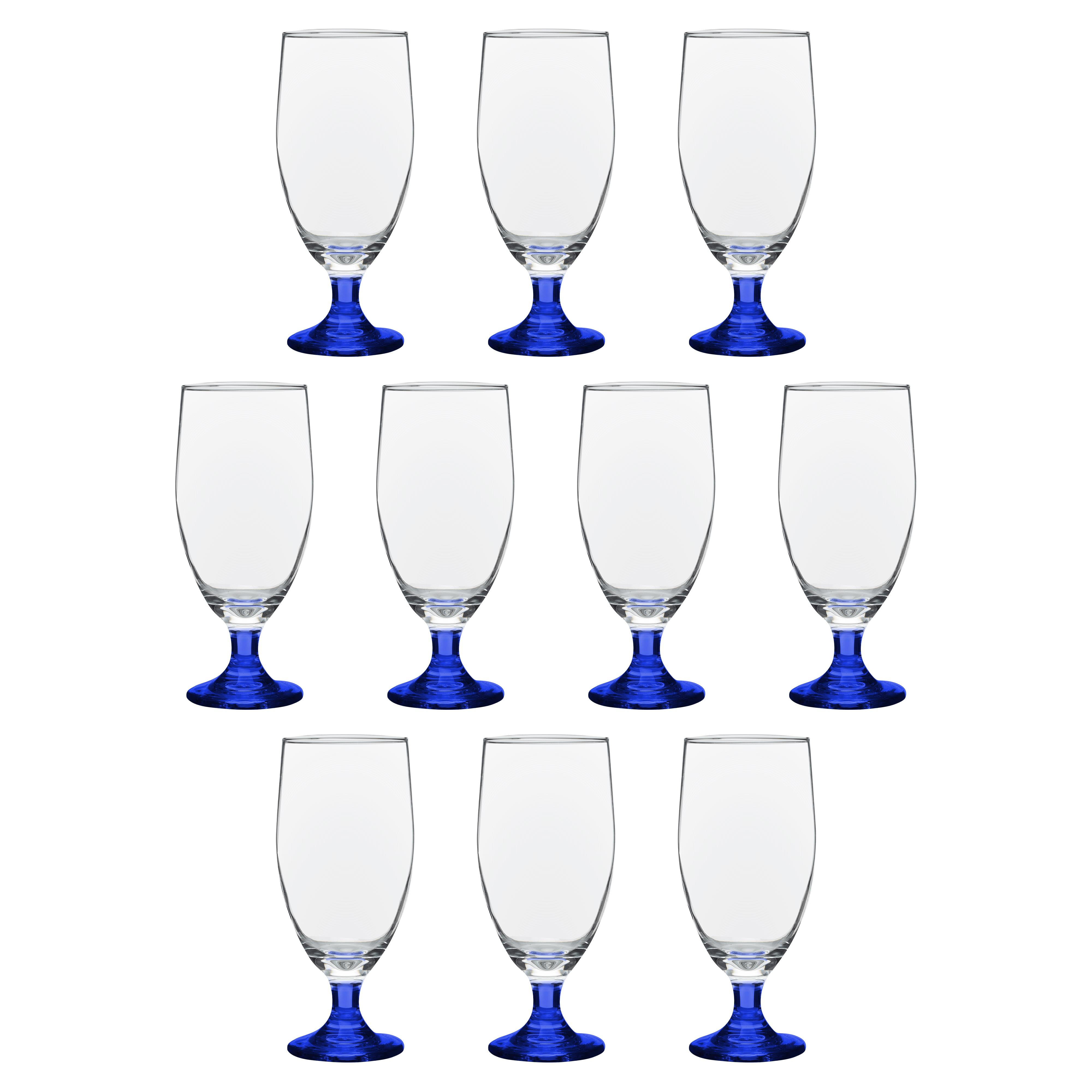 Goblet Glass Set of 12 Wine Water Cobalt Blue Lunch Dinner Glasses 16-ounce  NEW