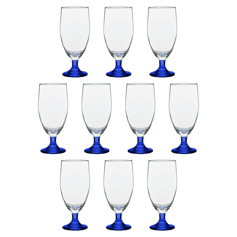 Large Water Goblet Glasses by Toscana, 20 Oz Set of 10, Iced Tea Stemmed  Footed Glass Glassware, Blue