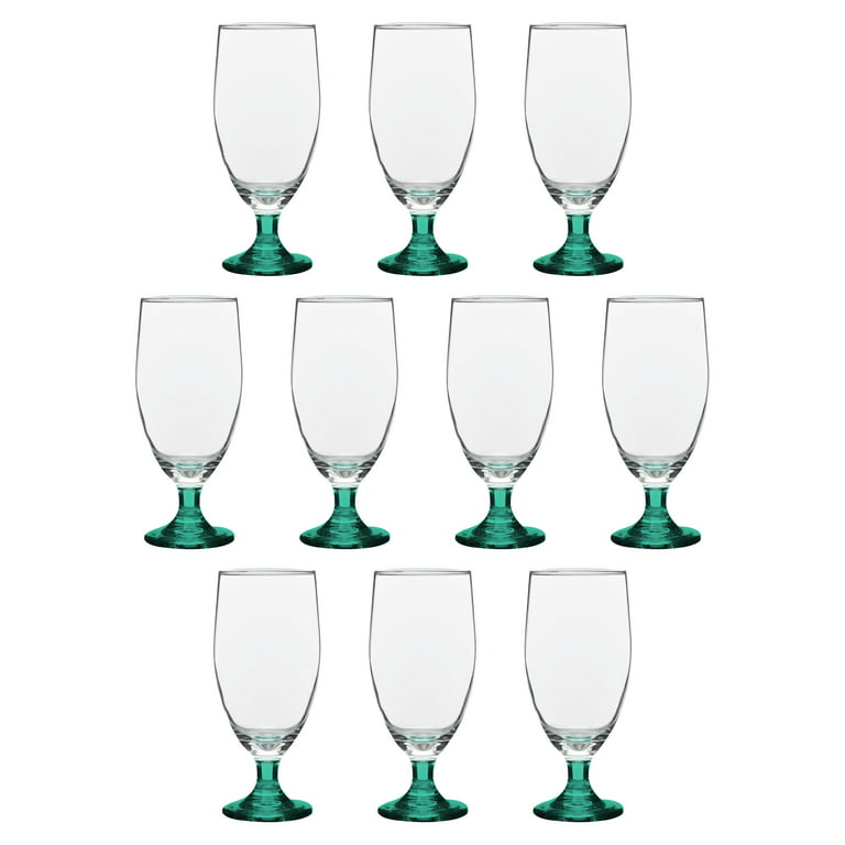 Large Water Goblet Glasses by Toscana, 20 Oz Set of 10, Iced Tea Stemmed  Footed Glass Glassware, Green