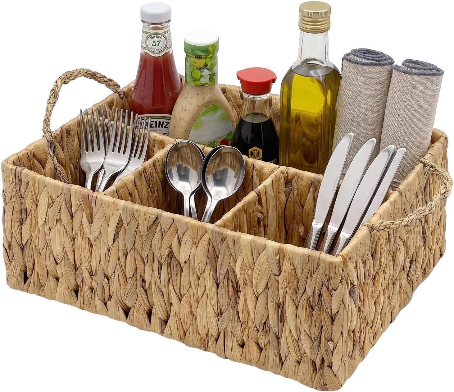 Large Water Hyacinth Utensil Caddy with Handles | Wicker Silverware ...