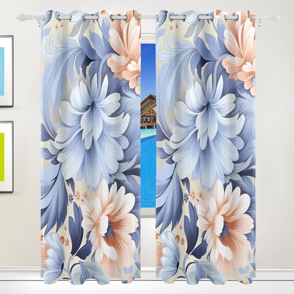 Large Watercolor Flower Blackout Curtains 72 inch Length 2 Panels Grommet Drapes for Bedroom Living Room 72x55