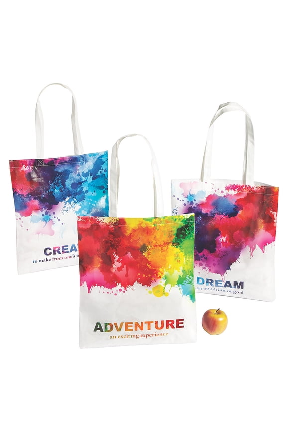 Large Watercolor Laminated Tote Bags, Apparel Accessories, Party Supplies, 12 Pieces