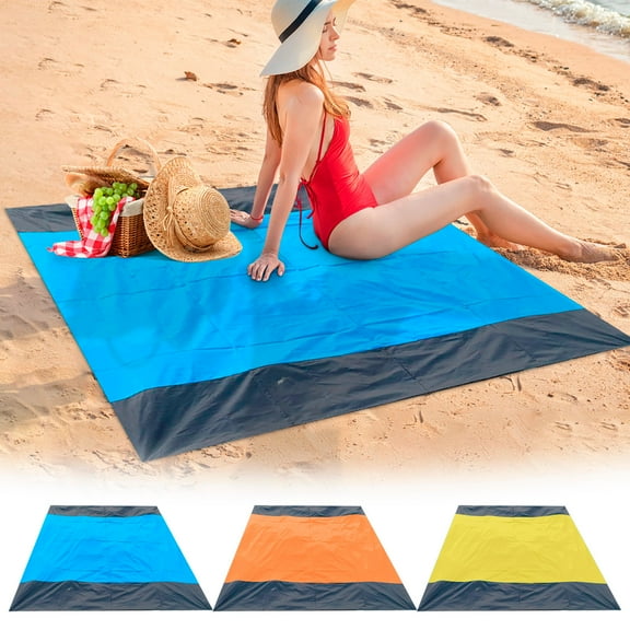 Large Waterproof Beach Blanket - 79x83 Inch Outdoor Sand-Free Mat for 4-7 People - Portable Picnic Blanket with Stakes for Beach, Camping, Hiking - Foldable Lightweight Travel Blanket
