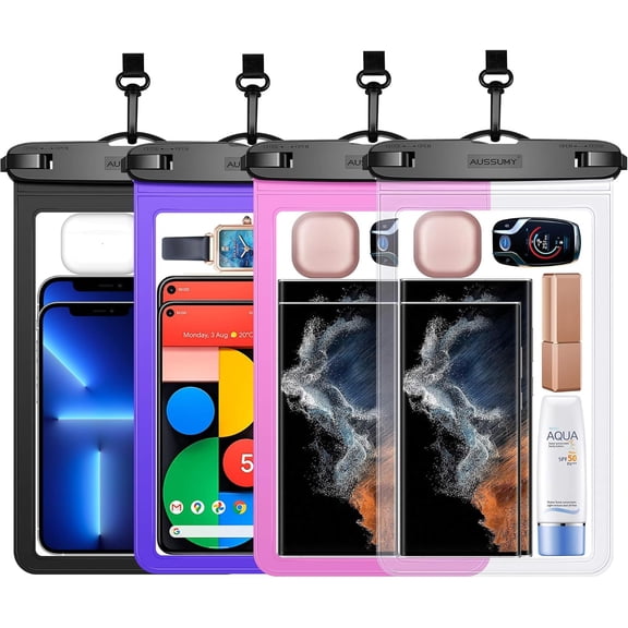 Large Waterproof Cell Phone Pouch - 4 Pack Underwater Clear Cellphone Holder Protector - Universal Water Proof Dry Bag Case with Neck Lanyard for Samsung Galaxy Note 20 for Beach Swimming Pool