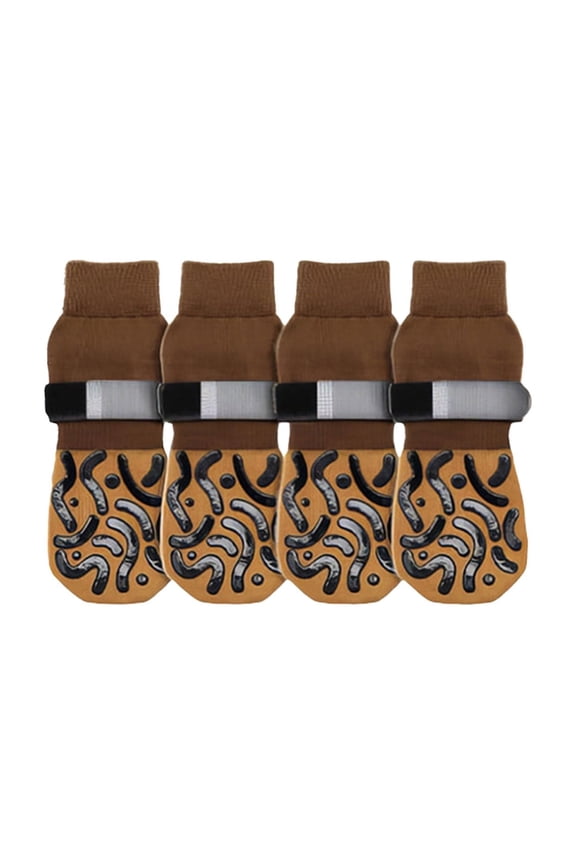 Large Waterproof Dog Socks 4 Pack Anti Slip With Strap Brown L Nylon Spandex