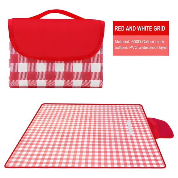 Large Waterproof Foldable Gingham Picnic Blanket Mat, Beach Camping Lawn Park, 59 x 39 Inches