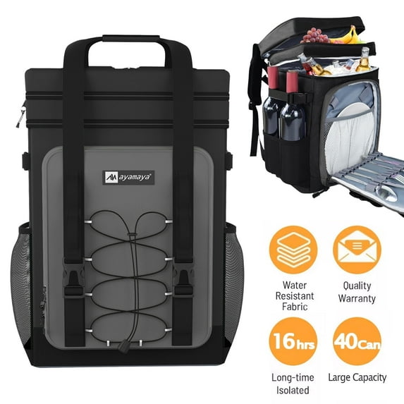 Large Waterproof Insulated Cooler Backpack, 40 Cans Double Deck Leak Proof Cooler Backpack with Padded Top Handle, Mesh Pocket for Camping BBQ Picnic, Black