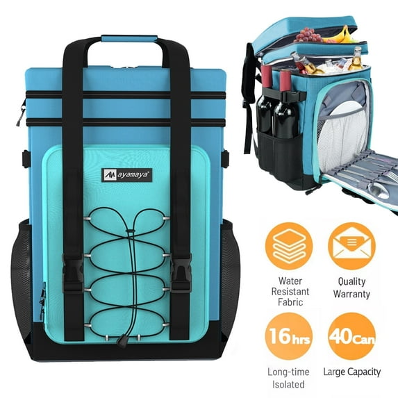 Large Waterproof Insulated Cooler Backpack, 40 Cans Double Deck Leak Proof Cooler Backpack with Padded Top Handle, Mesh Pocket for Camping BBQ Picnic, Blue