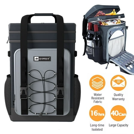 Large Waterproof Insulated Cooler Backpack, 40 Cans Double Deck Leak Proof Cooler Backpack with Padded Top Handle, Mesh Pocket for Camping BBQ Picnic, Gray
