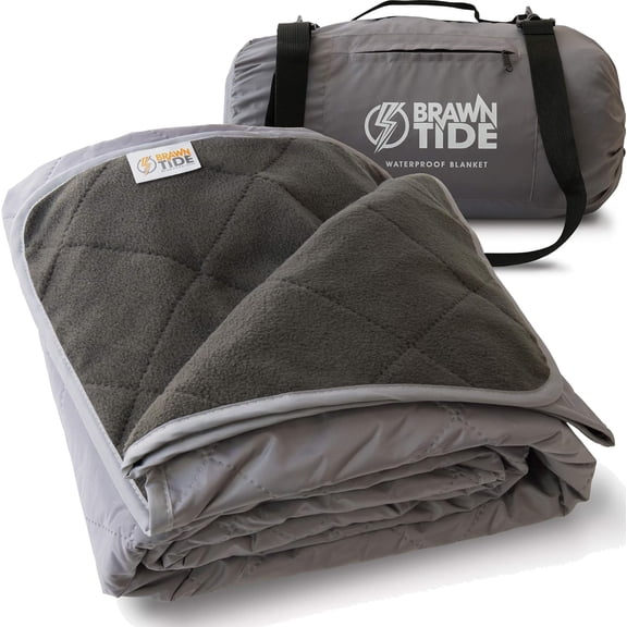 Large Waterproof Outdoor Blanket, Extra Thick Fleece, Windproof Sandproof Quilted Stadium Blanket, 82 x 55 Inches, Gray