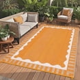 thumbnail image 1 of Large Waterproof Outdoor Rug 9x12 Outdoor Patio Rug, Modern Scalloped Reversible Plastic Straw Camping Rugs, Bordered Outside Carpet for Picnic Backyard Deck Balcony Trailer, Orange, 1 of 9