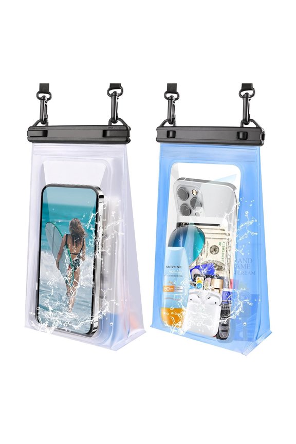 [Large Waterproof Phone Pouch, [2 Pack] Double Seals] Floating Waterproof Pouch for Kayak/Beach/Cruise Travel Essentials,