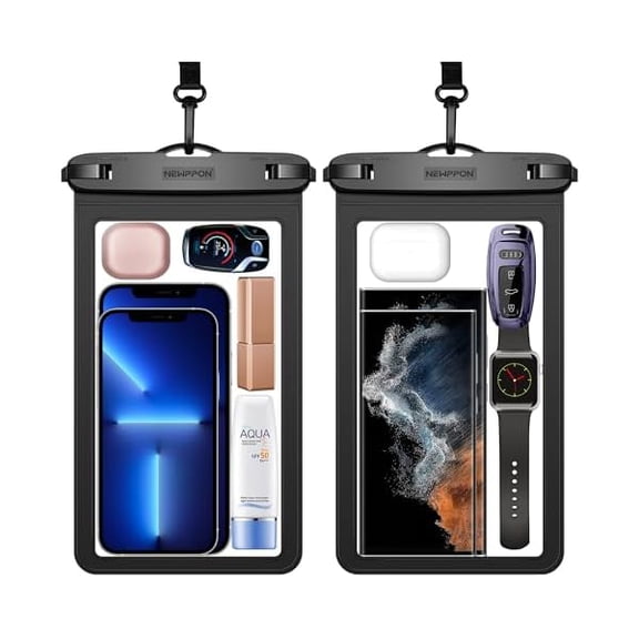 Large Waterproof Phone Pouch : 2 Pack Underwater Clear Cellphone Holder - Universal Water-Resistant Dry Bag Case with Neck Lanyard for iPhone Samsung Galaxy for Beach Swimming Pool
