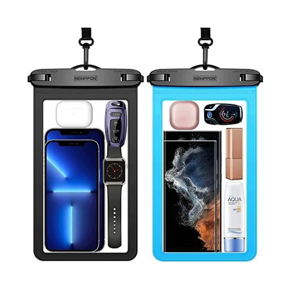 Large Waterproof Phone Pouch : 2 Pack Underwater Clear Cellphone Holder - Universal Water-Resistant Dry Bag Case with Neck Lanyard for iPhone Samsung Galaxy for Beach Swimming Pool