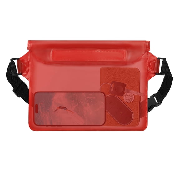 Large Waterproof Phone Pouch with Adjustable Waist Strap, Dry Bag for Cell Phone Valuables, for Swimming Pool Beach Kayaking Boating Water Sports(Red)